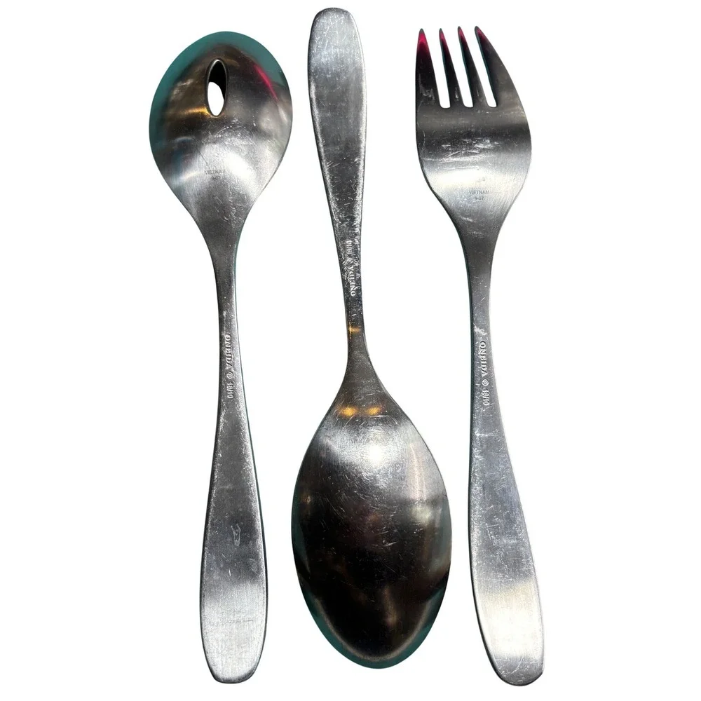 Oneida 18/10 Stainless Steel Serving Set Fork Slotted Solid Spoon 3 Piece Silver